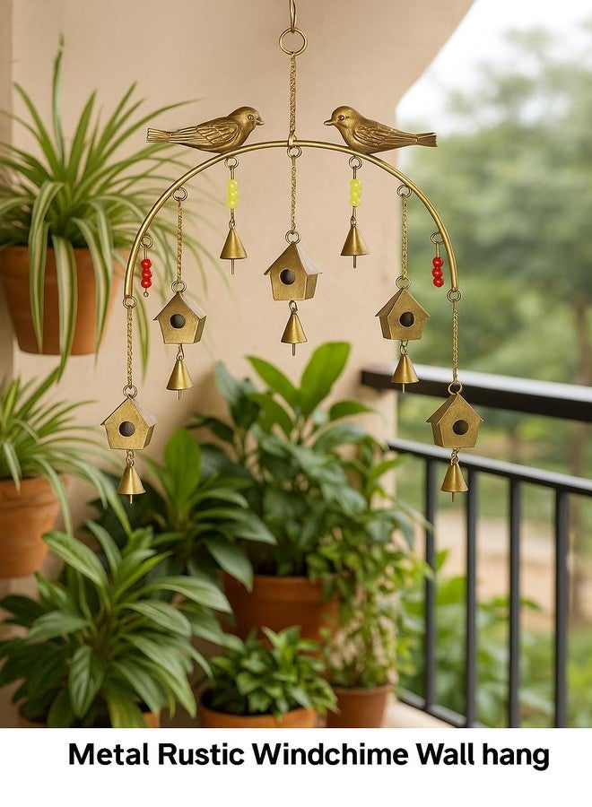 Crafties Art Golden Metal Wind Chimes Wall Hanging | Rustic Feng Shui Birdhouse Design for Positive Energy, Vastu & Home Decoration - Balcony, Bedroom, Living Room, Big Size Diwali Gift - Image 4